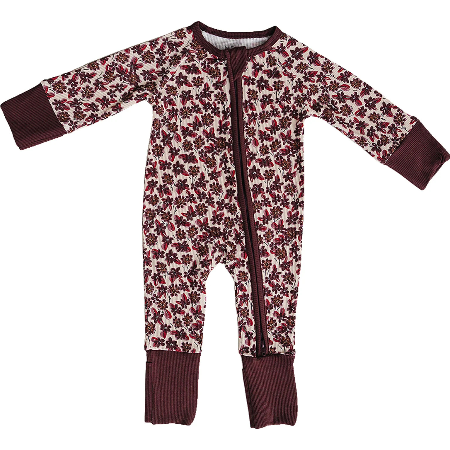 Antique Floral Ribbed Bamboo Zipper | Mebie Baby