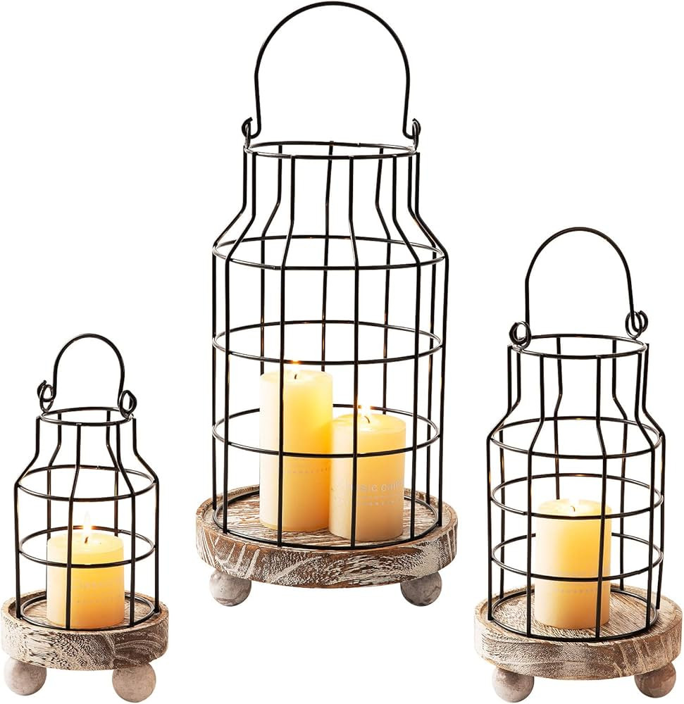 VIVIRBIEN Farmhouse Lantern Decor 3PCS Decorative Candle Holder Cage Lanterns for Living Room Vin... | Amazon (US)
