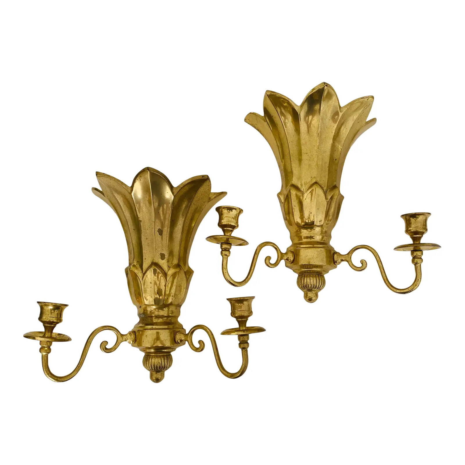 1980s Brass Indian Flared Wall Sconce Candle Holders - a Pair | Chairish