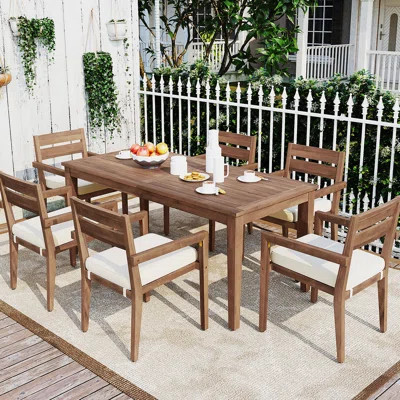 7 Pieces Outdoor Dining Set, Wood Table With 6 Chairs For Lawn, Backyard, Garden Deck, Poolside | Wayfair North America