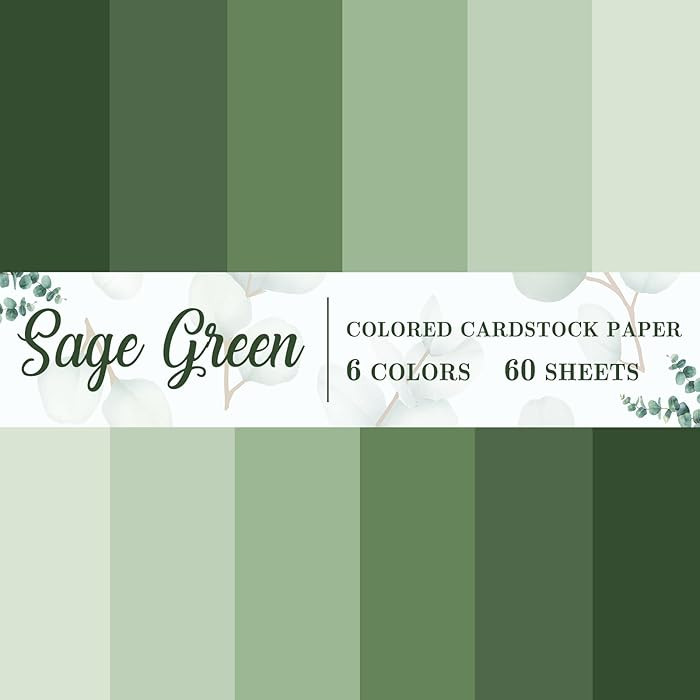 60 Sheet 8.5 x 11 Inch Sage Green Thick Paper Card Stock 6 Gradient Green Colors Cards Colored Sc... | Amazon (US)