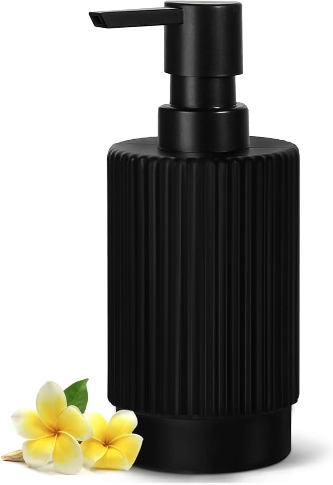 Black Soap Dispenser, 11 fl oz Hand Soap Dispensers for Bathroom, Matte Black Ribbed Glass Dish S... | Amazon (US)