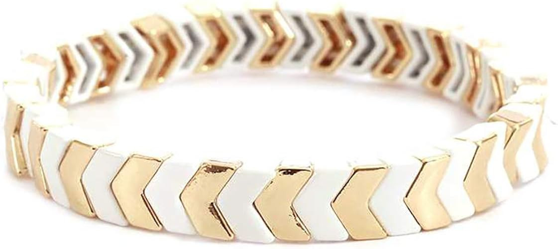 Rosemarie & Jubalee Women's Multi Tone Herringbone Pattern Stretch Bangle Bracelet, 3.5" | Amazon (US)