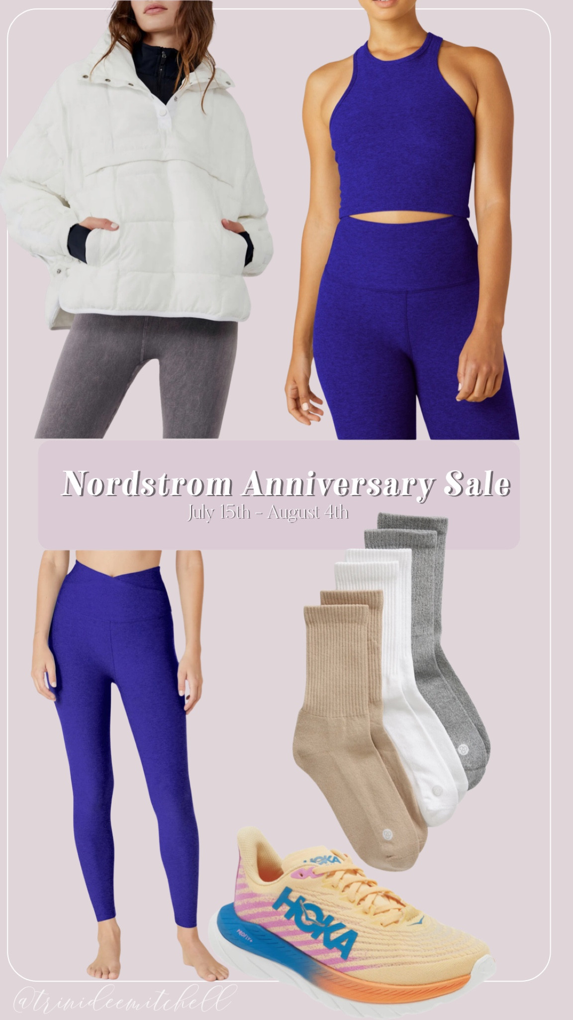 Nordstrom Anniversary sale 
Workout/athletic outfits/activewear
July 15th - August 4th

Mach 5 Running Shoe (Women)
HOKA

FP Movement Pippa Water Resistant Packable Pullover
FP Movement by Free People

At your Leisure Space Dye High Waist Midi Leggings
Beyond Yoga

Studio Crop Tank
Beyond Yoga

3-Pack Crew Socks
Zella

#LTKxNSale #LTKActive #LTKSummerSales