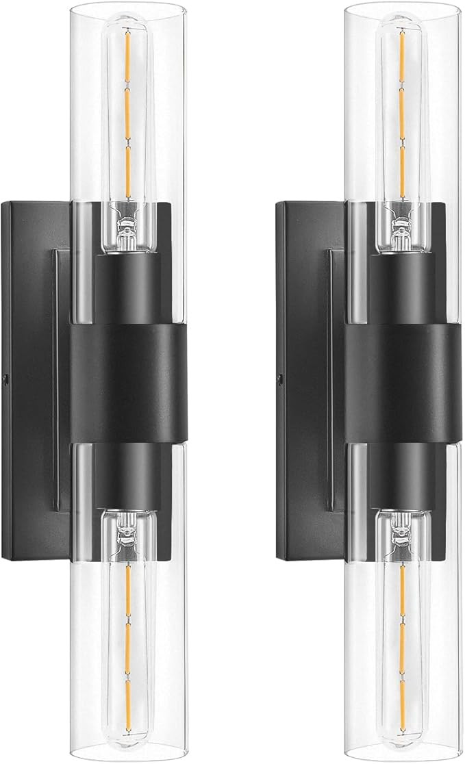 Black Wall Sconces Set of Two,Modern Bathroom Light Fixtures,2-Light Sconces Wall Lighting with T... | Amazon (US)