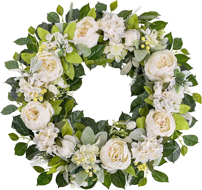 TechKen Peony Spring Wreaths for Front Door Outside 22-24 inch Handmade Artificial Blooming Flowe... | Amazon (US)
