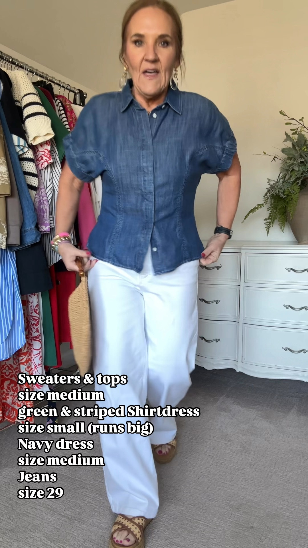 These pieces are incredible quality and classic styles ready for spring break vacations resortwear or early spring. 
But grab my favorite bra that’s been restocked and my code is active. Nanettefs15 15% off and free shipping! 
Green and striped Shirtdress size down! The small worked best 
White wide leg jeans tts size 29 reg 
Sweaters and blouse size medium 
Satin shirt dress size medium. A bit roomy but with the fabric I’d stay your true size 
Eby 15% off and free shipping on my favorite bras 
Allie Bess 20% off code NANETTE20

#LTKOver40 #LTKSaleAlert #LTKFindsUnder100