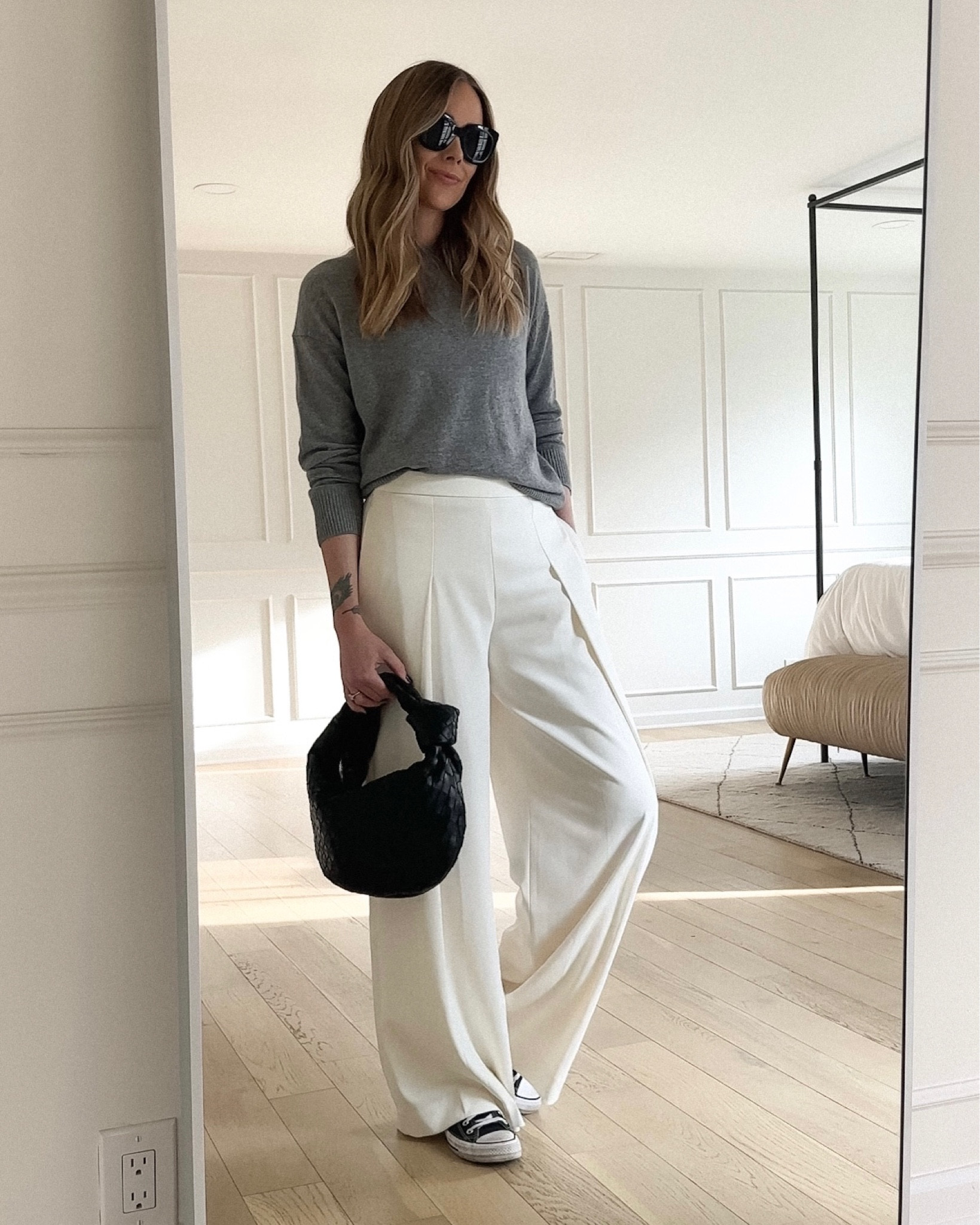 Beige Ribbed cashmere wide-leg … curated on LTK  Wide pants outfit,  Cashmere pants, Personal style inspiration