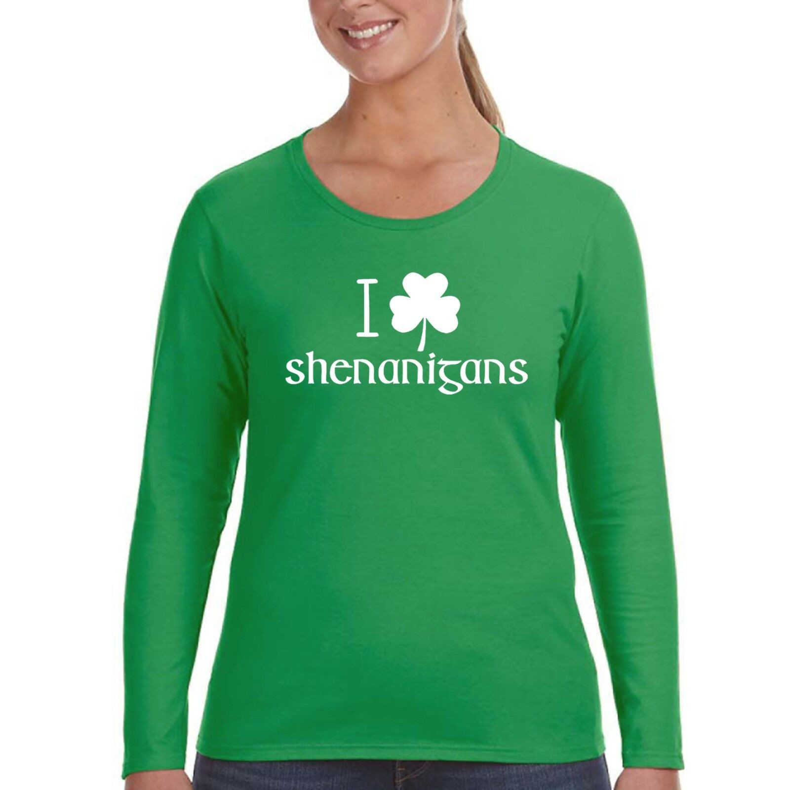 XtraFly Apparel Womens St. Patrick's Day I Love Shenanigans Irish Clover Beer Long Sleeve Shirt | Walmart (US)