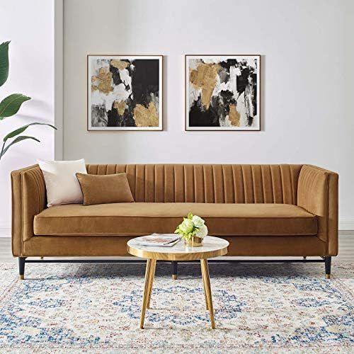Amazon.com: Modway Devote Channel Tufted Performance Velvet Sofa in Cognac : Home & Kitchen | Amazon (US)