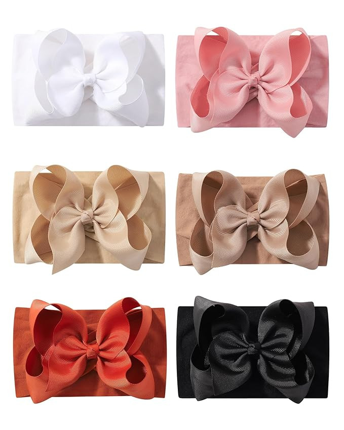 doboi 6PCS Baby Girl Headbands - Ribbon Bow Nylon Hair Accessories for Infants, Newborns, and Tod... | Amazon (US)
