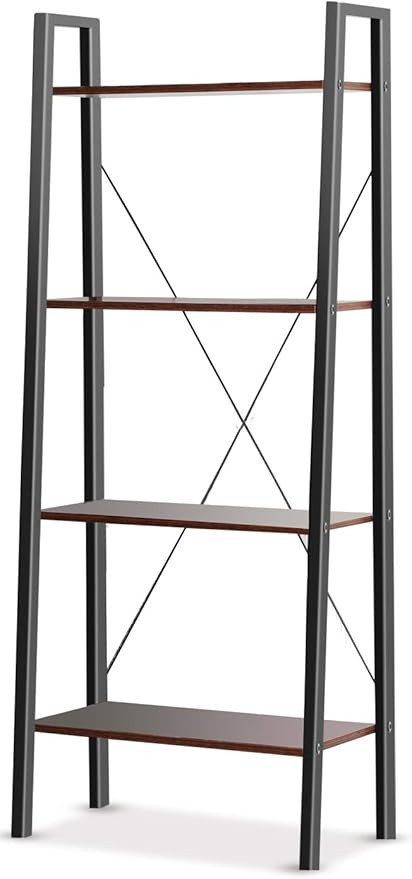 Industrial Ladder Shelf, 4-Tier Bookshelf, Free Standing Bookcase Storage Rack Shelves Plant Flow... | Amazon (US)