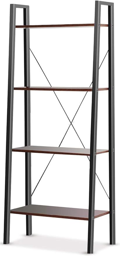 Industrial Ladder Shelf, 4-Tier Bookshelf, Free Standing Bookcase Storage Rack Shelves Plant Flow... | Amazon (US)