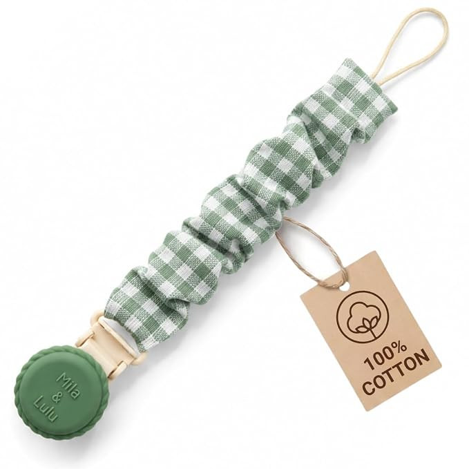Muslin Cotton Pacifier Clips- Metal-Free, Lightweight and Secure Pacifier Holder for Babies (Oliv... | Amazon (US)