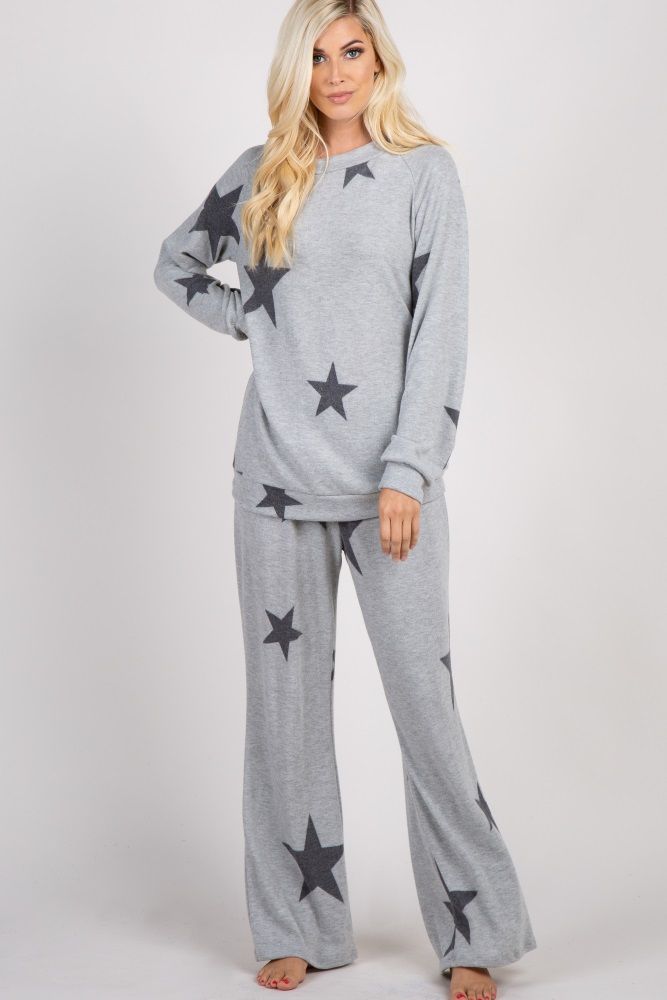 Black Star Printed Soft Knit Pajama Set | PinkBlush Maternity