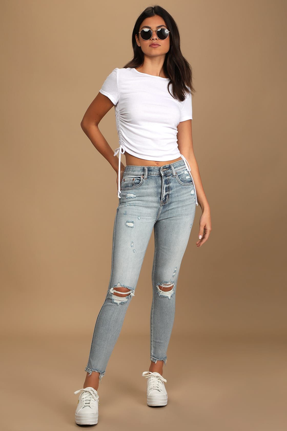 Moneymaker Light Wash Distressed High Rise Skinny Jeans | Lulus (US)