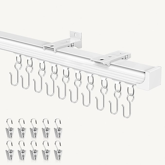Amazon.com: Ceiling Curtain Track 3–6 ft White - Heavy Duty Ceiling/Wall Mount Curtain Rail/Rod... | Amazon (US)