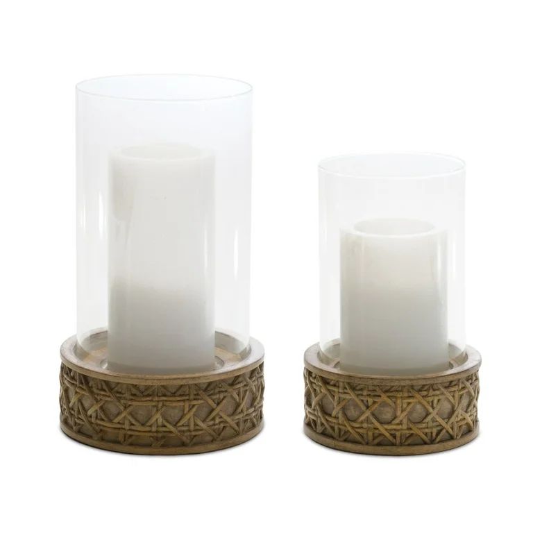 Wicker Design Candle Holder with Glass Hurricane Set of 2 | Walmart (US)