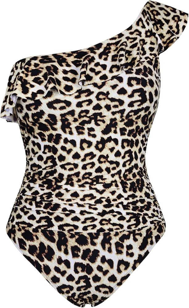 Hilor Women's One Piece Swimsuits One Shoulder Swimwear Asymmetric Ruffle Monokinis Bathing Suits | Amazon (US)