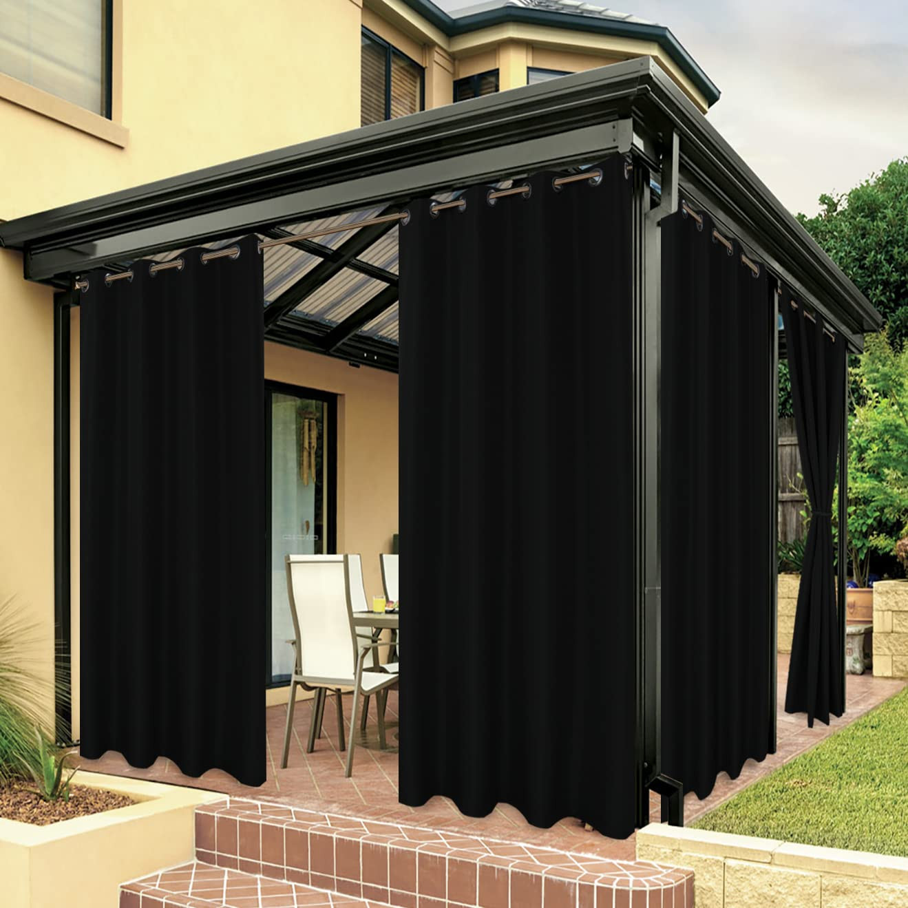 BONZER Waterproof Outdoor Curtains for Patio Porch Pergola Cabana Light Filtering Privacy Grommet... | Amazon (US)