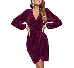 MEROKEETY Women's 2023 Long Sleeve Wrap Velvet Mini Dress Sexy V Neck Cocktail Party Club Dress | Amazon (US)