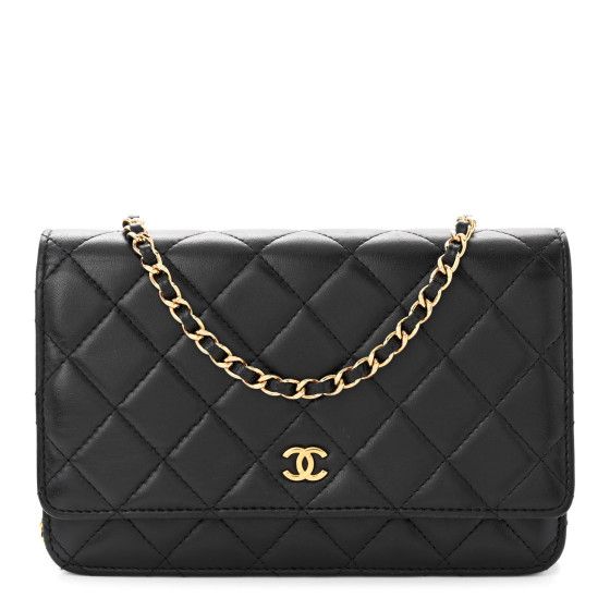 Lambskin Quilted Wallet On Chain WOC Black | FASHIONPHILE (US)
