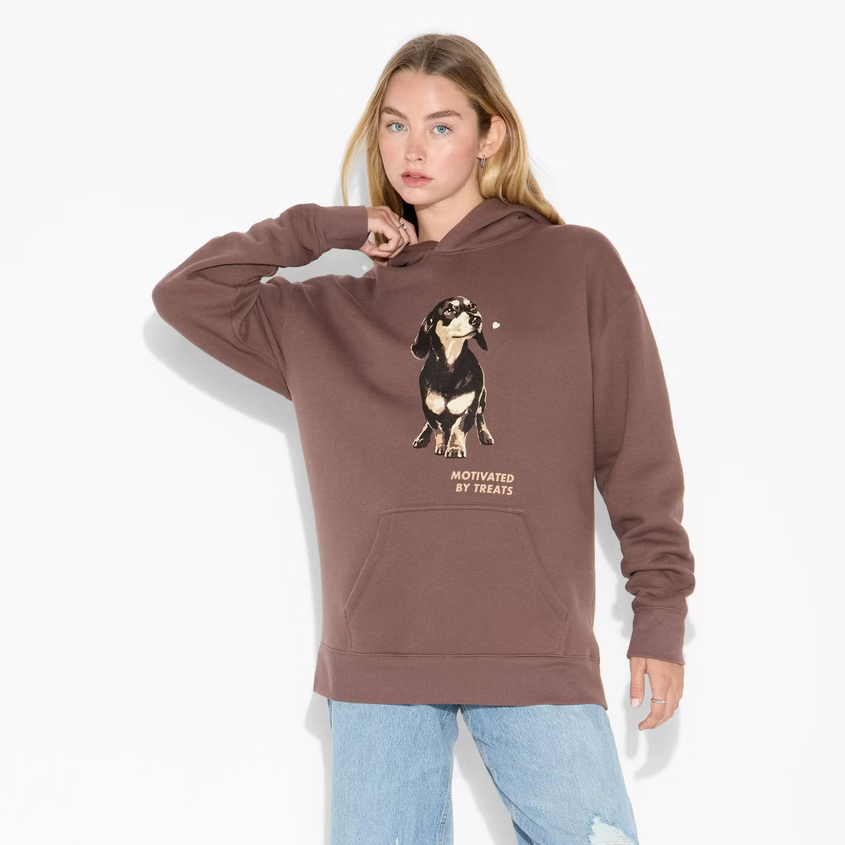 Women's Oversized Hooded Pullover Sweatshirt - Wild Fable™ Brown Dogs XS | Target