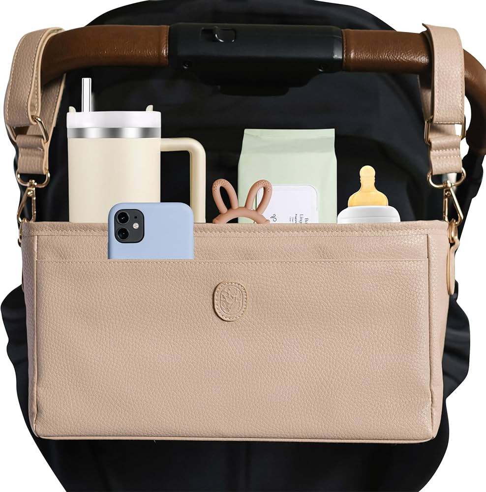 Universal Stroller Organizer with Cup Holder- Leather Stroller Caddy with Cup Holder, 4 Built-In ... | Amazon (US)