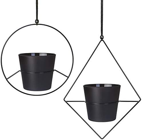Mkono Boho Hanging Planter, Set of 2 Metal Plant Hanger with Plastic Pots, Modern Mid Century Flo... | Amazon (US)