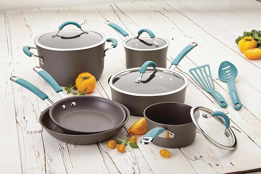 Rachael Ray - 16802 Rachael Ray Cucina Nonstick Cookware Pots and Pans Set, 12 Piece, Sea Salt Gr... | Amazon (US)