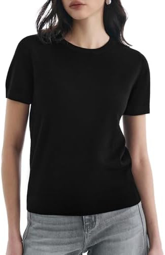 Women's Short Sleeve Sweaters Crew Neck Tops Lightweight Pullover Casual Business Grace in Motion... | Amazon (US)