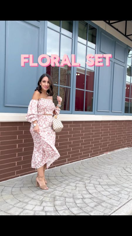 This floral set is a favorite spring and summer find of mine. I love that you can wear it, or mix and match with other options. This crop top would be cute with high waist jeans or shorts. 
Sam Edelman open toe nude heels. They come in black as well  
#ltkpetite 

#LTKfindsunder50 #LTKover40 #LTKVideo