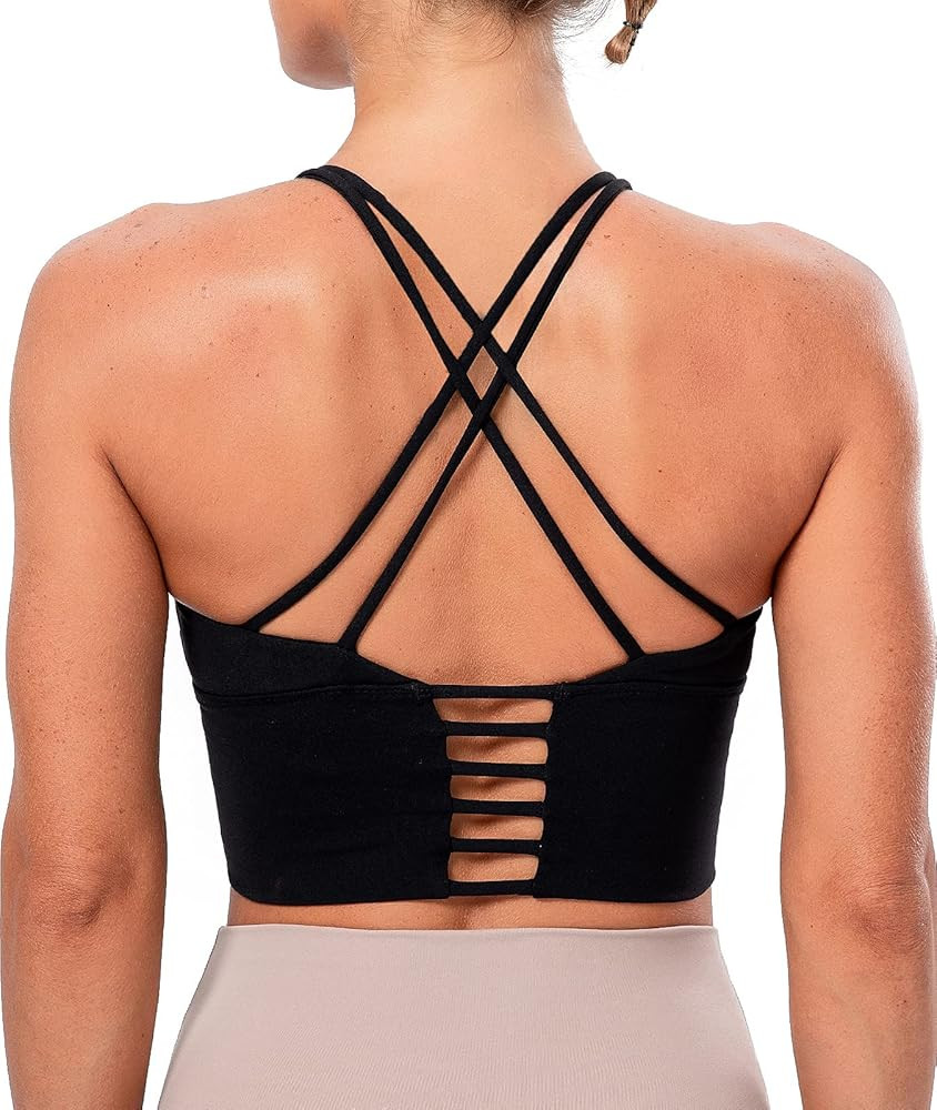 Lavento Women's Sports Bra Medium Support Workout Yoga Longline Tops | Amazon (US)