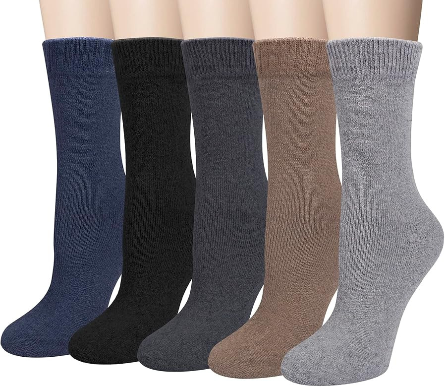 Loritta 5 Pairs Womens Wool Socks Thick Knit Vintage Winter Warm Cozy Crew Socks Gifts | Amazon (US)