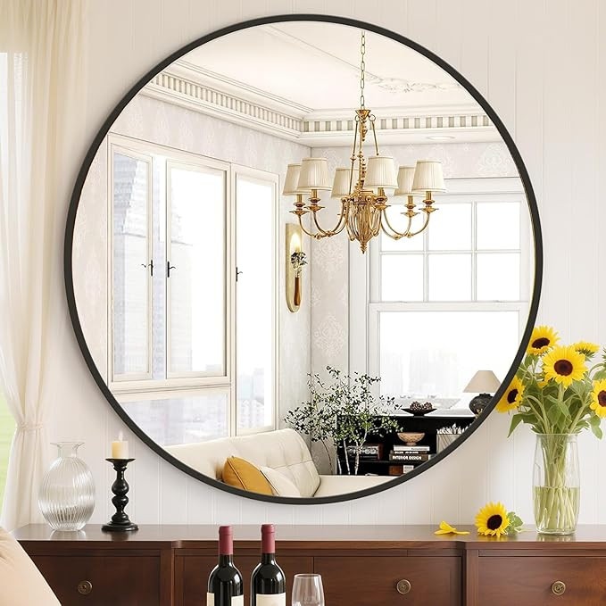 Sweetcrispy 36in Black Round Bathroom Mirrors for Wall, Bathroom Mirrors for Over Sink, Wall Deco... | Amazon (US)