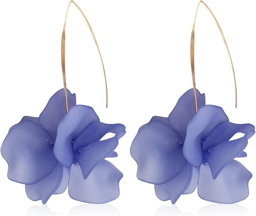 Unique Handmade Bohemian Resin Flower Petal Dangle Earrings Large Long Acrylic Rose Flower Tiered... | Amazon (US)