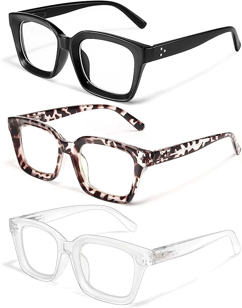 IBOANN Blue Light Glasses Women Men 3 Pack Anti Eye Strain Computer Gaming Eyeglasses - Fashion O... | Amazon (US)