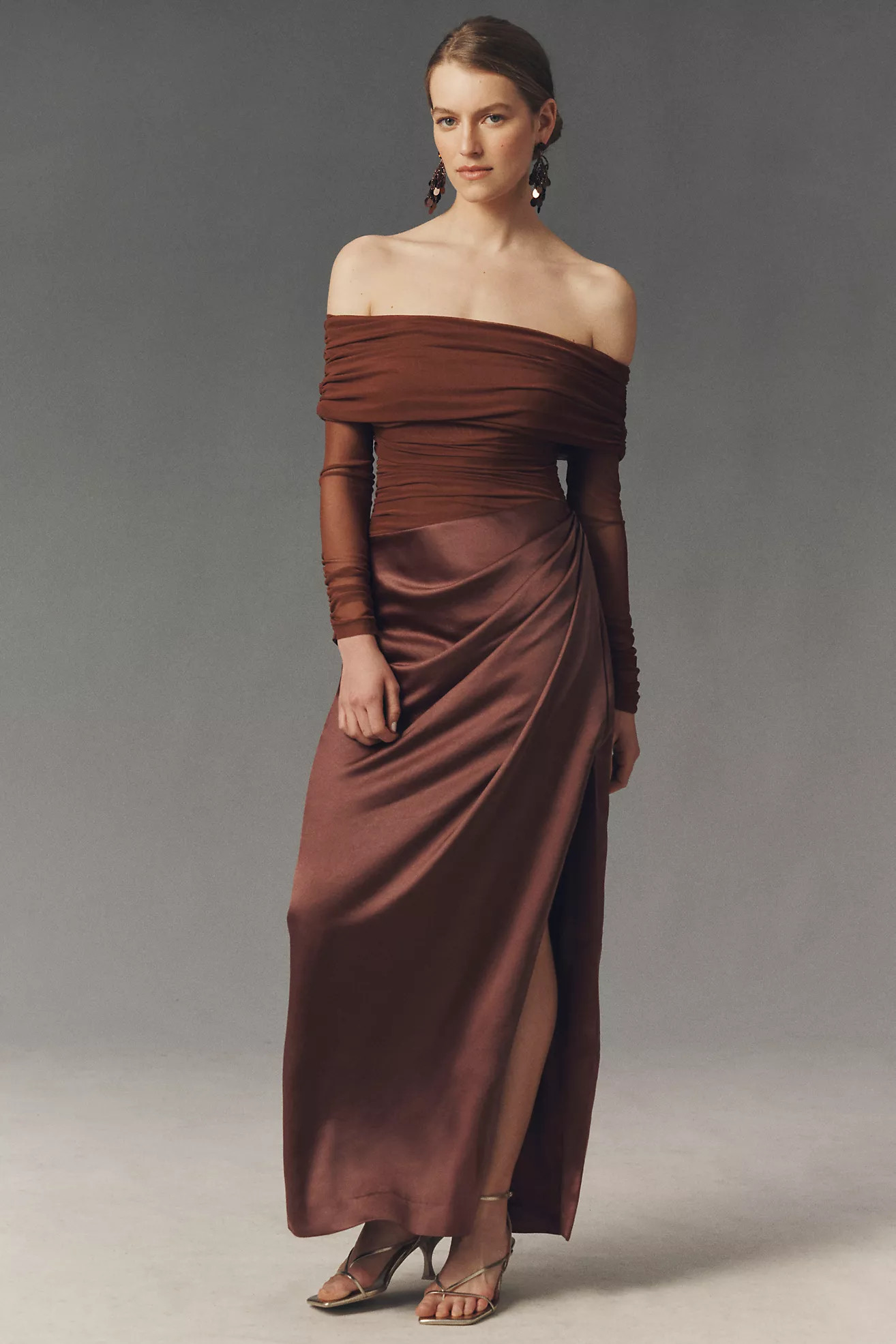 BHLDN Off-Shoulder Long Sleeve Stretch Mesh Maxi Dress | Anthropologie (US)