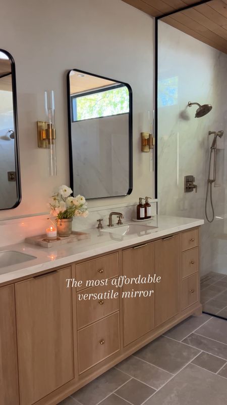 This is such an affordable good quality mirror that can be used with many design styles 

Brass sconce black mirror shower bathroom design brass faucet brass hardware Wayfair stool base bath brass knob wood stool soap pump 

#LTKfindsunder50 #LTKhome #LTKsalealert