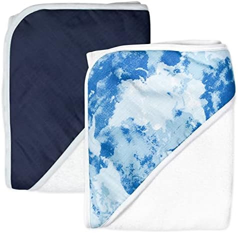HonestBaby Baby 2-Pack Organic Cotton Hooded Towels, Watercolor World/Navy, One Size | Amazon (US)