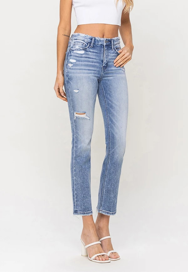 Flying Monkey™ Ankle Slim Straight High Rise Ripped Jean | Maurices