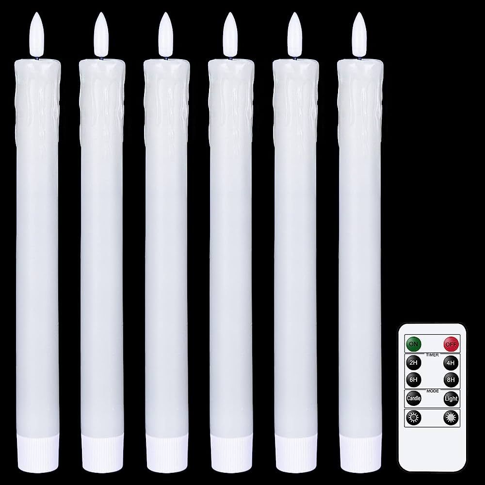 GenSwin Drip Wax Flameless Taper Candles Flickering with 10-Key Remote, Battery Operated Led Warm... | Amazon (US)