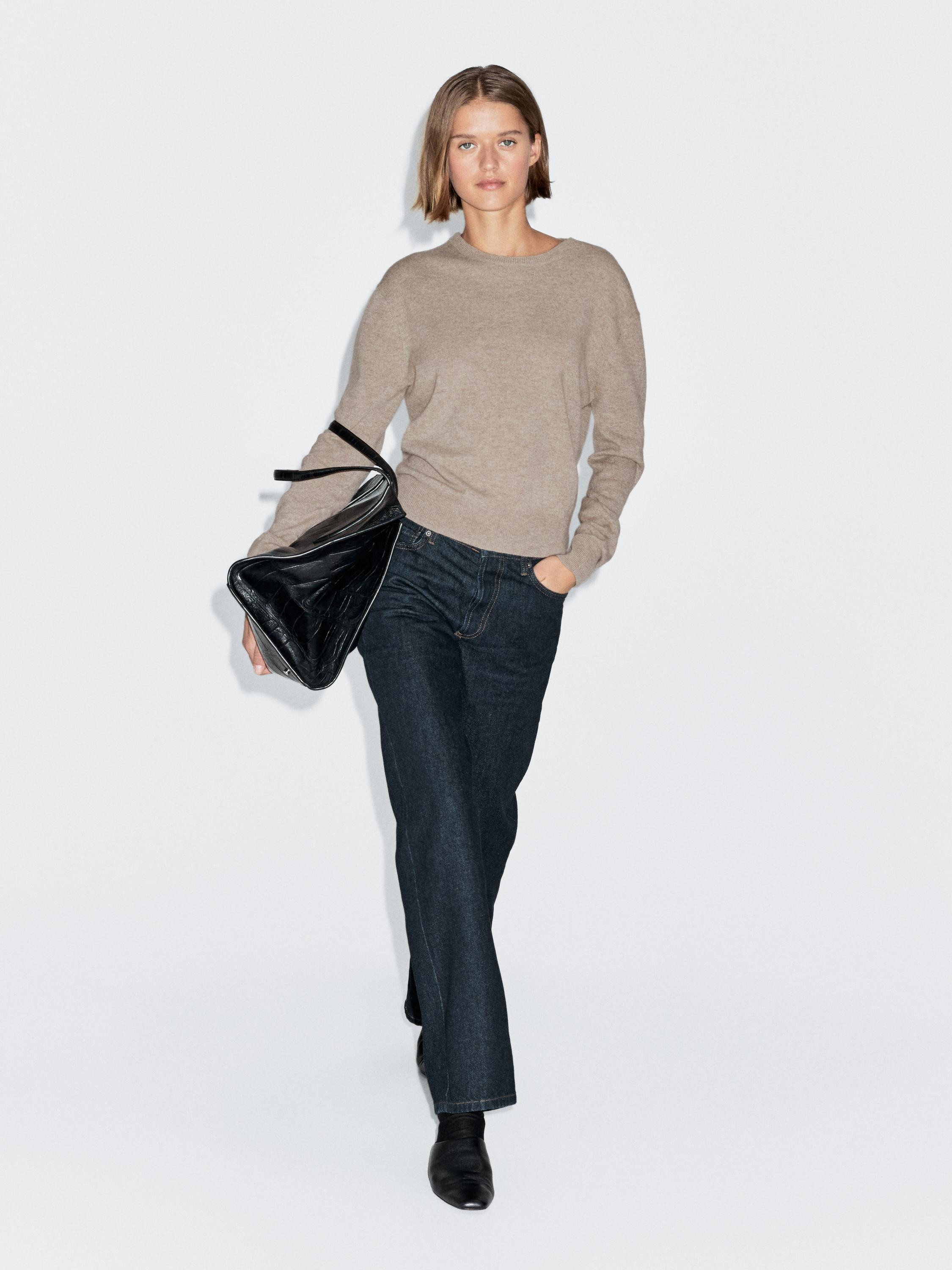 Wool blend crew neck knit sweater | Massimo Dutti US