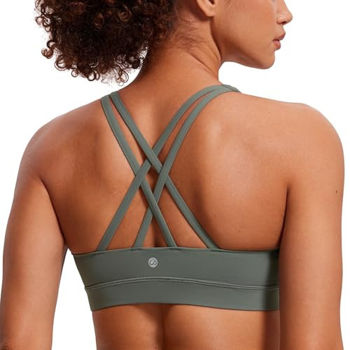 CRZ YOGA Naked Feeling Strappy Padded Sports Bras for Women - Fitness Workout Top Criss Cross Back Yoga Cami Grey Sage X-Small | Amazon (US)