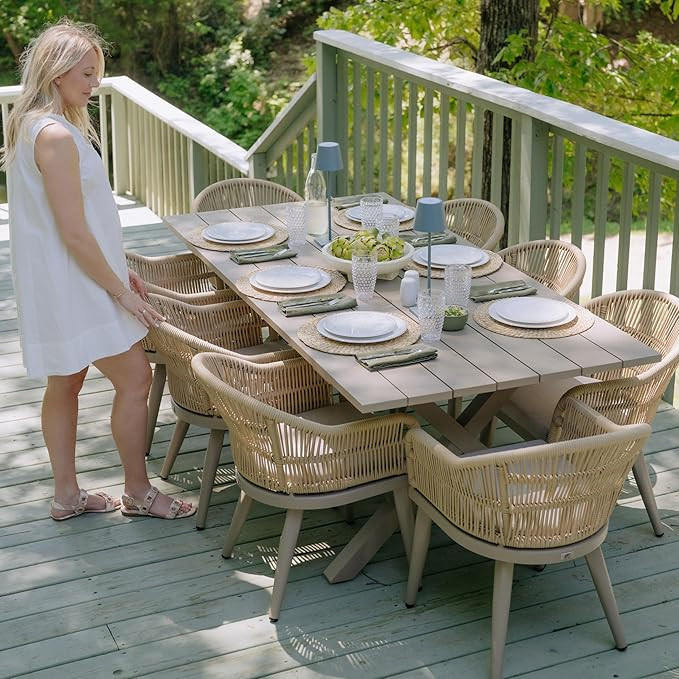 PURPLE LEAF 9 Pieces Outdoor Dining Set with Cushion Wicker, Champagne | Ergonomic Full Back Supp... | Amazon (US)
