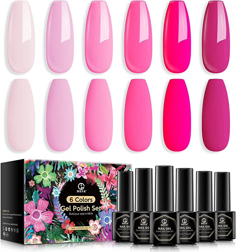MEFA Pink Gel Nail Polish Set 6 Colors, Hot Pink Shades Neon Light Bright Pink Magenta Electric T... | Amazon (US)