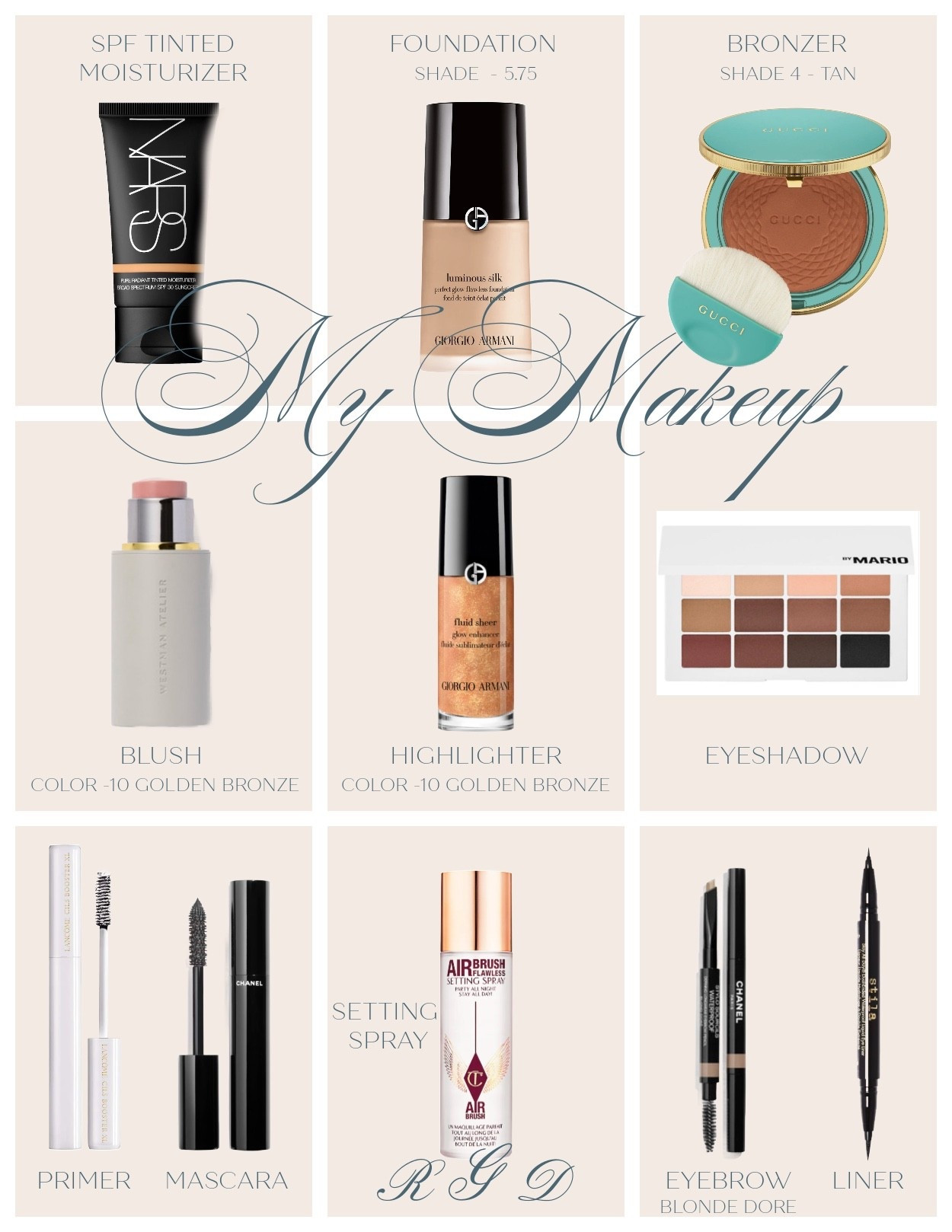 My favorite makeup I’m currently using colors below…

Tinted moisturizer- Groenland 
Foundation – shade 5.75
Bronzer – shade 4 -tan
Blush – color –chouchette - nude peach 
Highlighter – 10– golden bronze
Eyebrow pencil – blonde dore

#LTKBeauty #LTKOver40