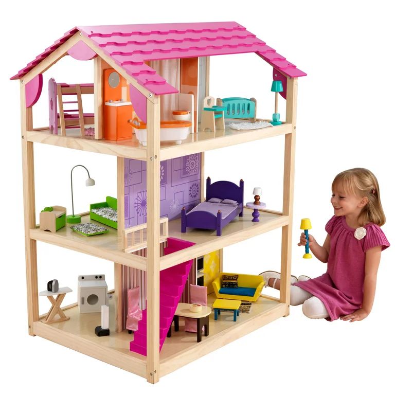 KidKraft So Chic Wooden Dollhouse, Almost 4 feet Tall, on Wheels; with 46 Pieces, Assembly Requir... | Walmart (US)