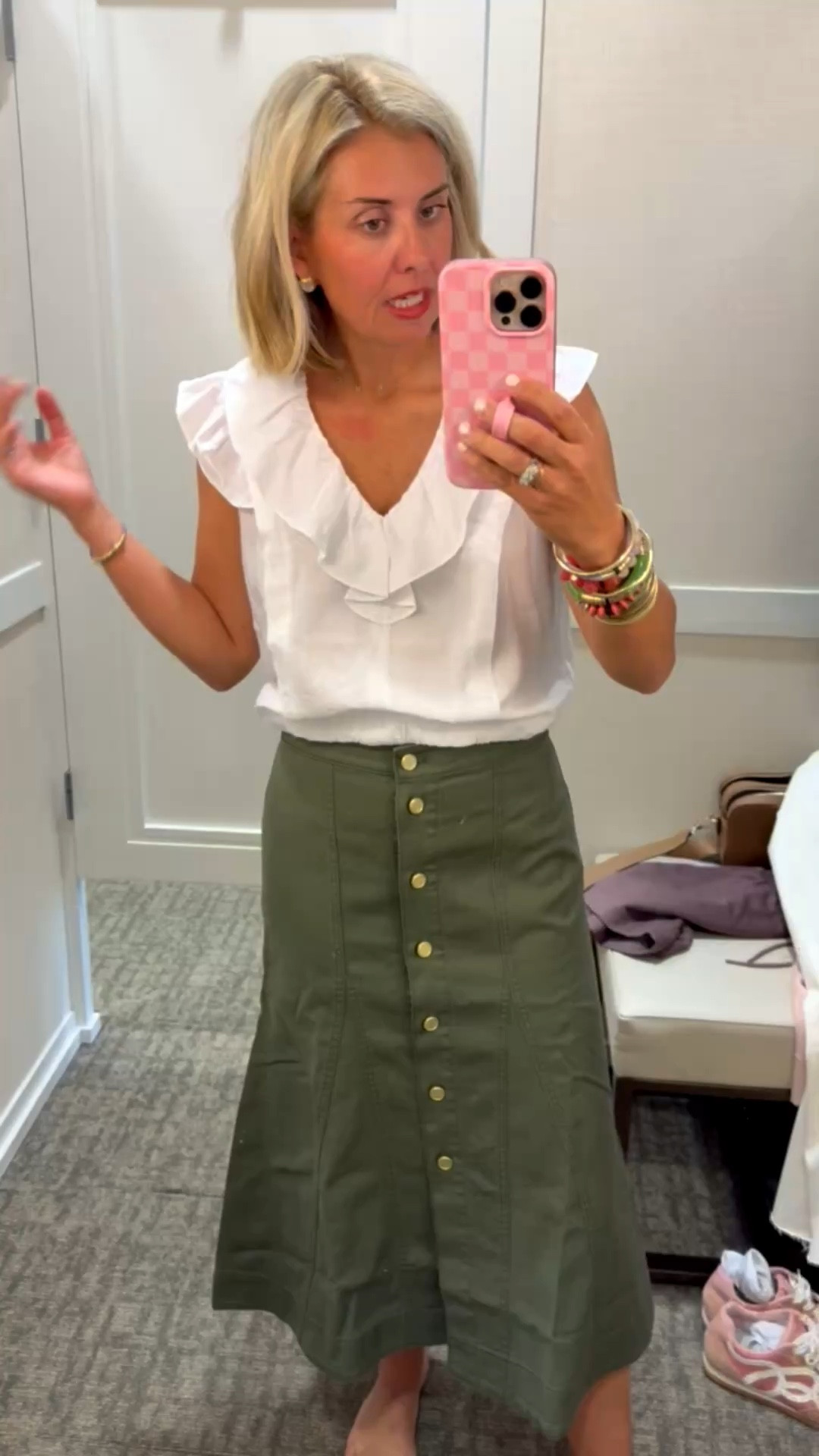 I don’t know which piece I like better…the top or the skirt. I love the flare at the bottom of the skirt & this top has an elastic waistband that is so flattering. 
Top - xs 
Skirt - 2P 

#LTKOver40 #LTKdayinmylife #LTKmomlife