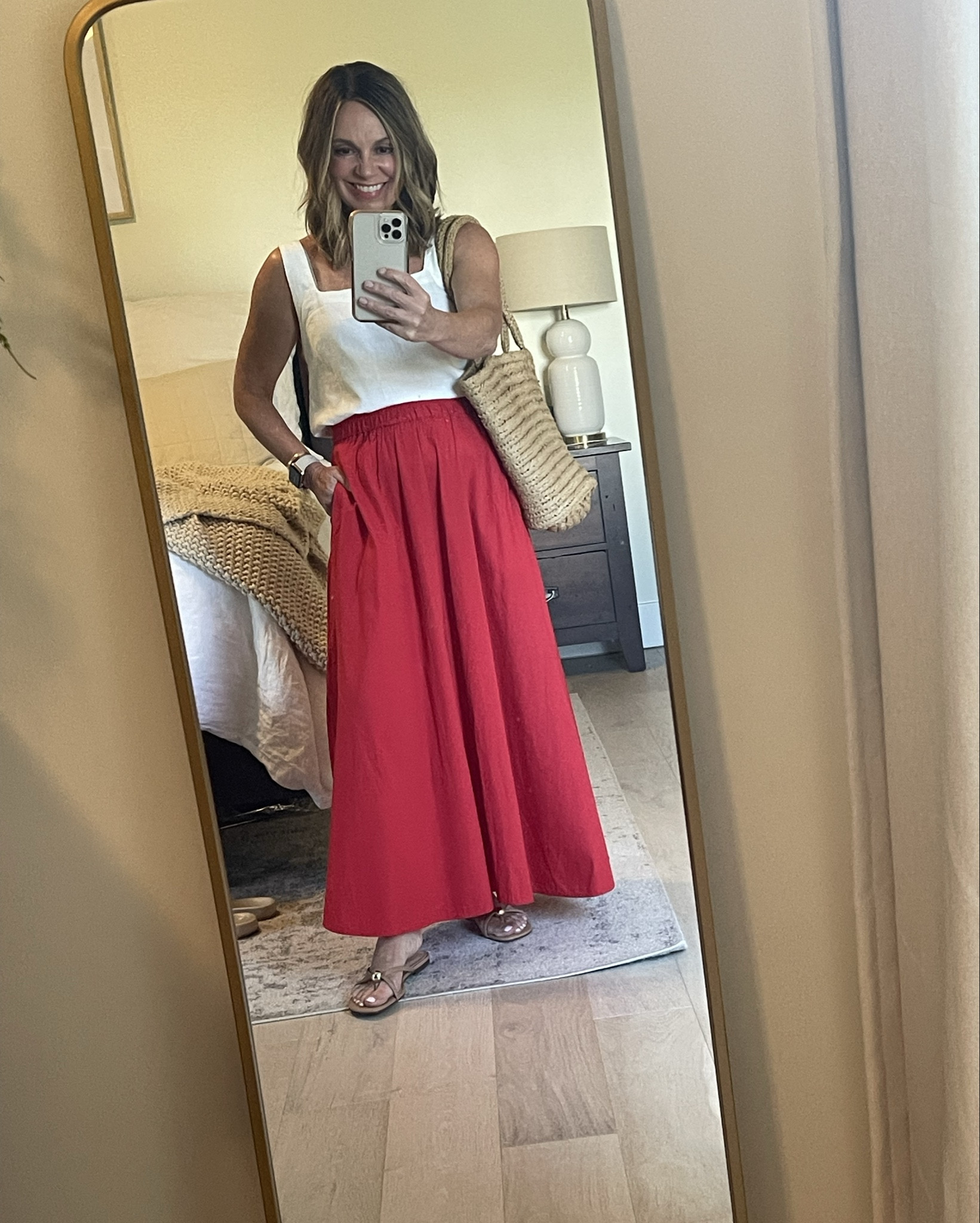 Easy summer dinner out look! ❤️ My entire outfit is budget friendly and/or on sale❤️. Skirt is petite friendly, has pockets and flattering hem!

Skirt - XXS - tts, elastic waist so I took my smaller size
Top - S - sized up one to allow for shrinking, 
Sandals - 6, tts
Bag - Great for essentials, not very structured or meant for heavy items, but the size and shape are perfect. On sale - price fluctuates. I bought for $35. 

#LTKFindsUnder50 #LTKPetite